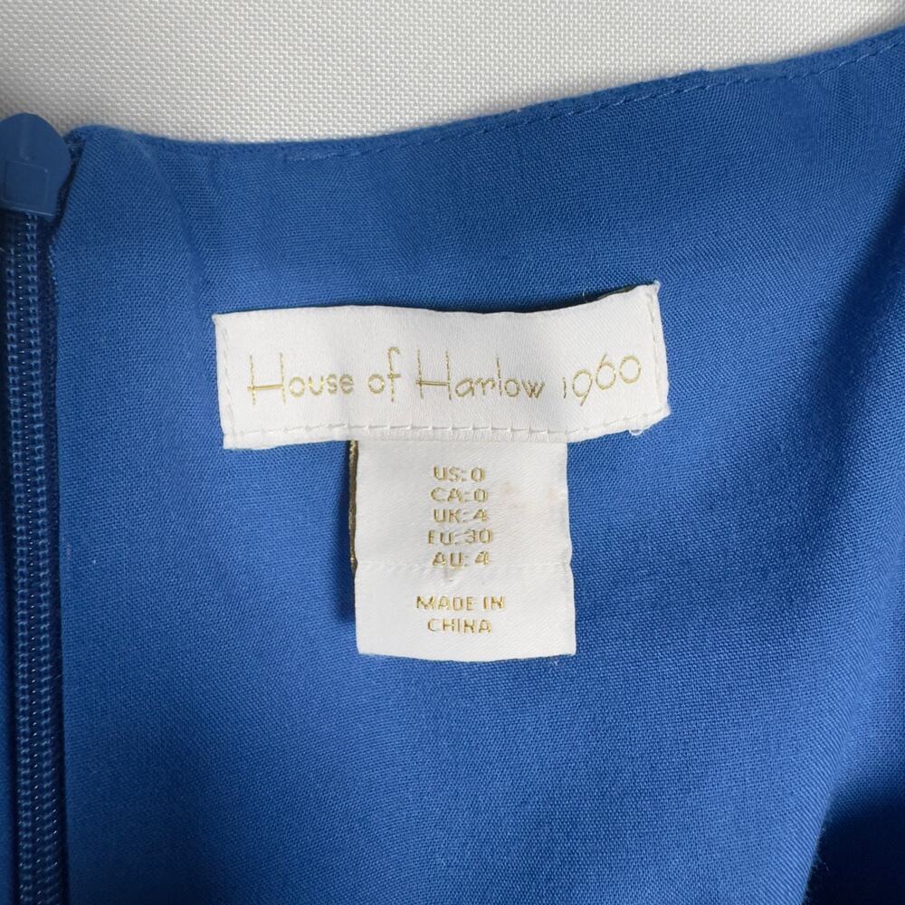 House of Harlow 1960 Blue Linen Twist Front Pleated Puff Sleeve Dress Women Sz 0 - Picture 4 of 5